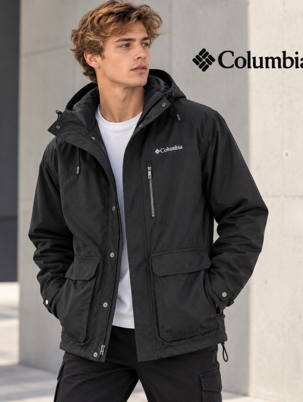 Columbia Men’s Black Hooded Outdoor Jacket Size Large
